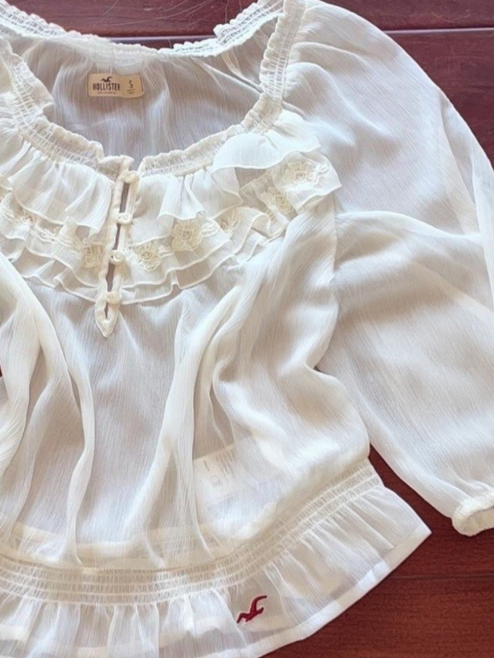 Hollister White Ruffle Sheer Top Blouse S